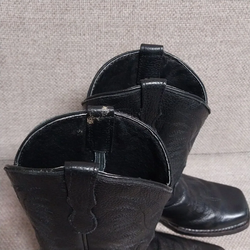 Soto  Square Toe  Black Leather Western Stitched Cowboy Riding Boots Kids Size 3